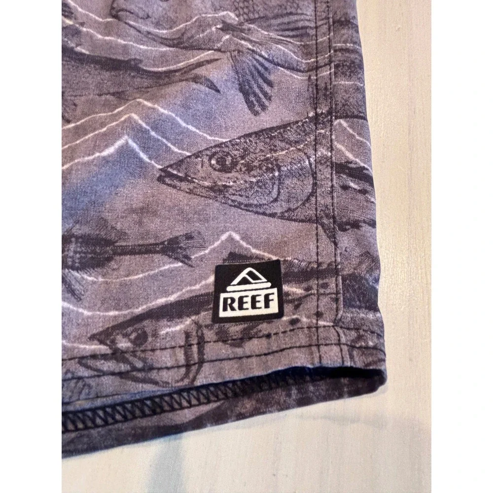 Reef Mens Fish Print Board Shorts Gray Black Performance‎ Surf Swim Trunks 36-37